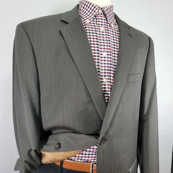 Michael Kors Men's Sport‎ Coat Blazer Two Button Olive Brown Striped Wool Sz 48L